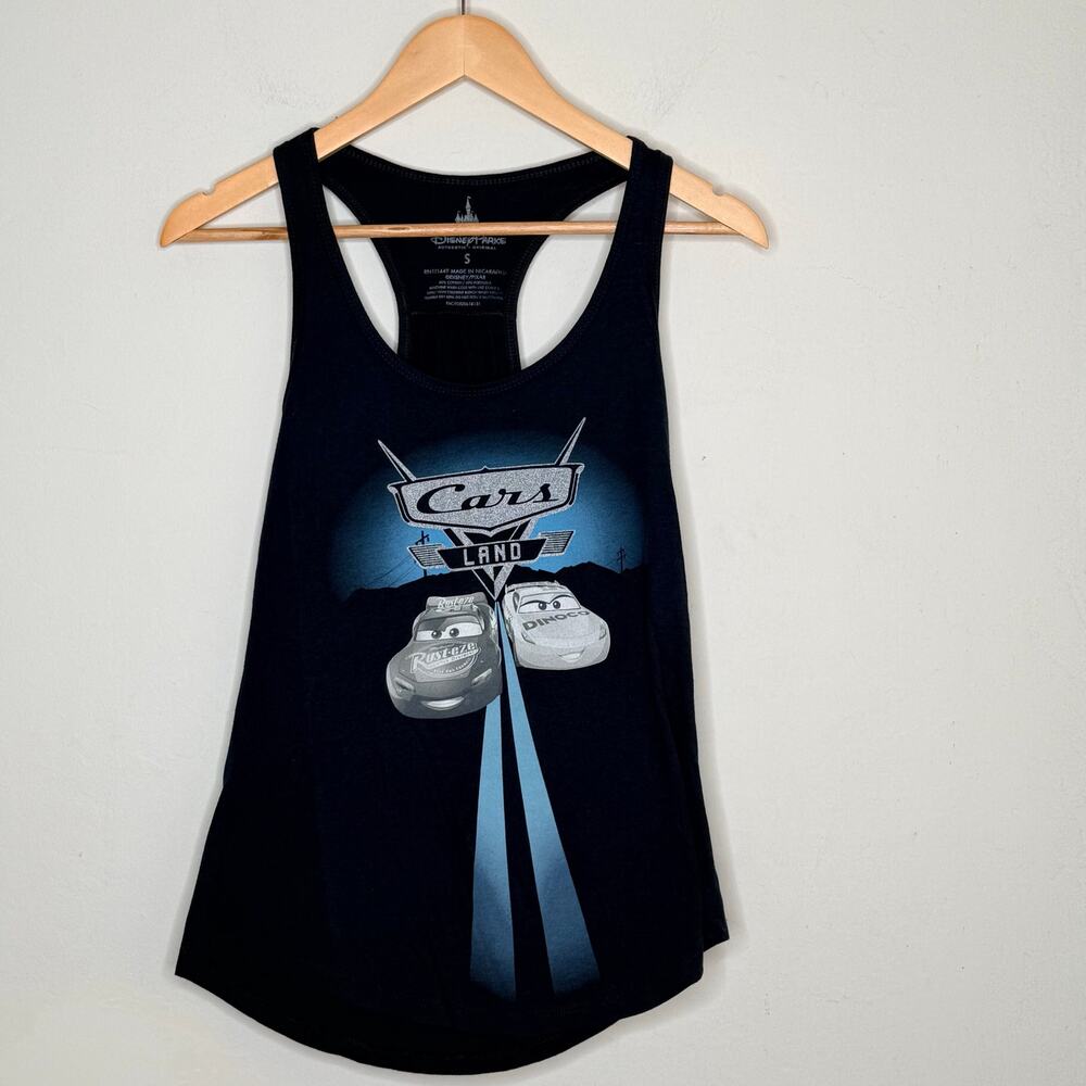 Disney Parks Cars Navy Tank Top Women's Small Lightning McQueen Mater Racerback - Picture 3 of 7
